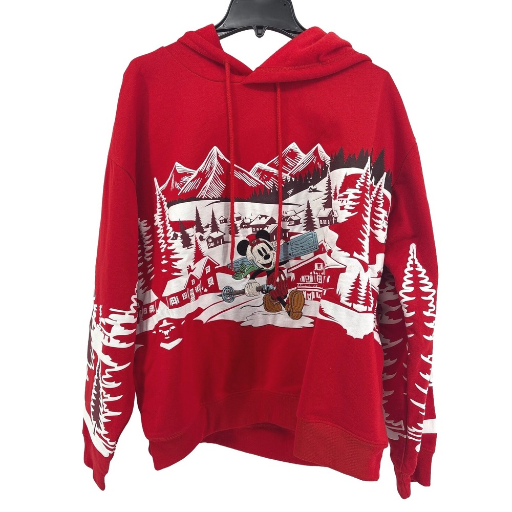 Disney Mickey Mouse Mens XXL Red Winter Ski Holiday Hoodie Pullover Graphic